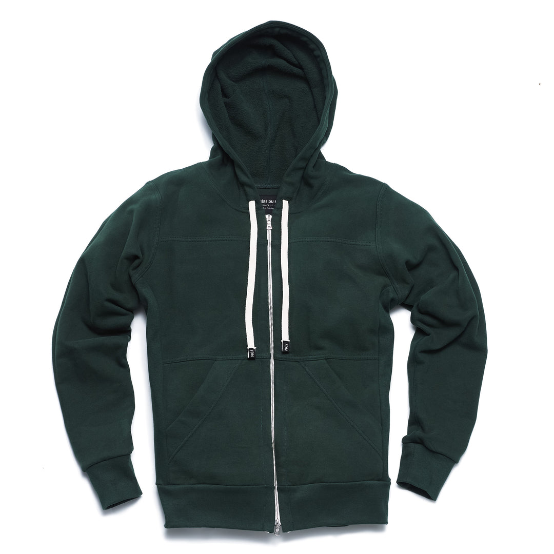 green zip up hoodie by frere du nord made in canada