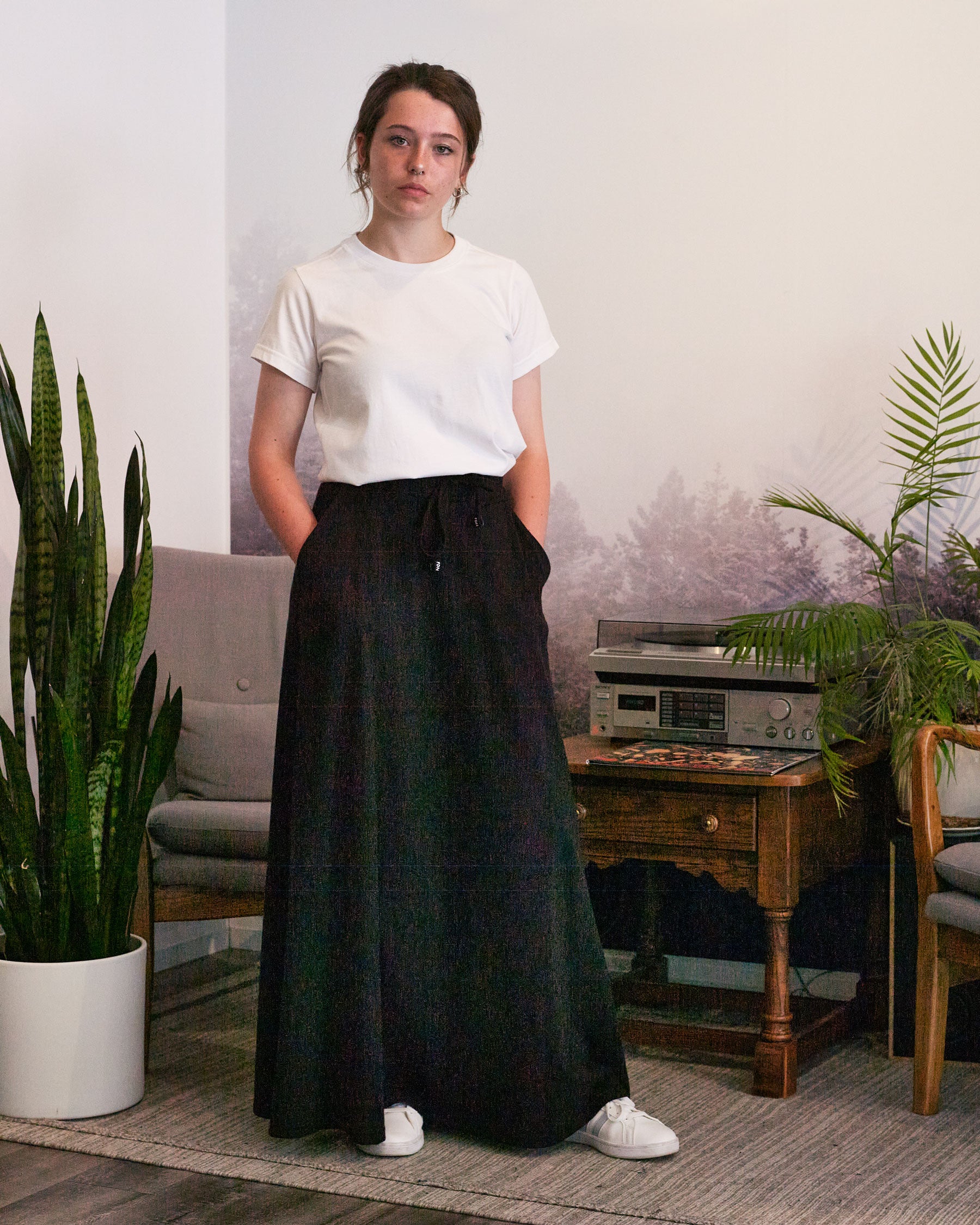 Black linen 2024 flare skirt