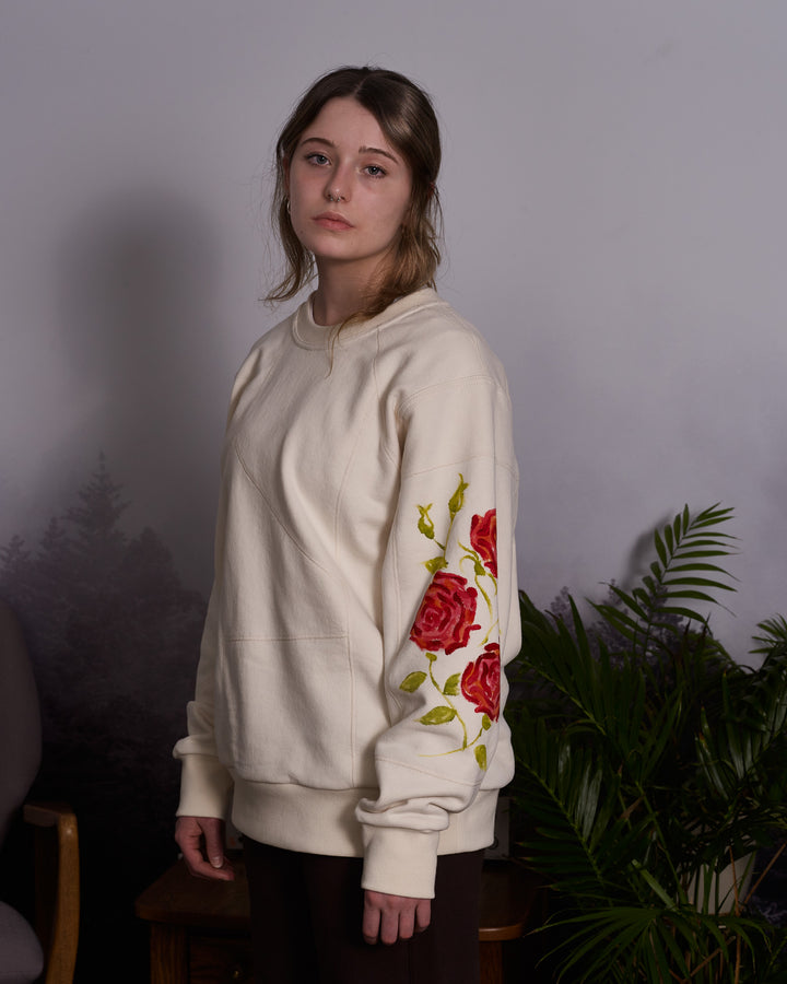 HAND PAINTED ROSE PATCHWORK CREW