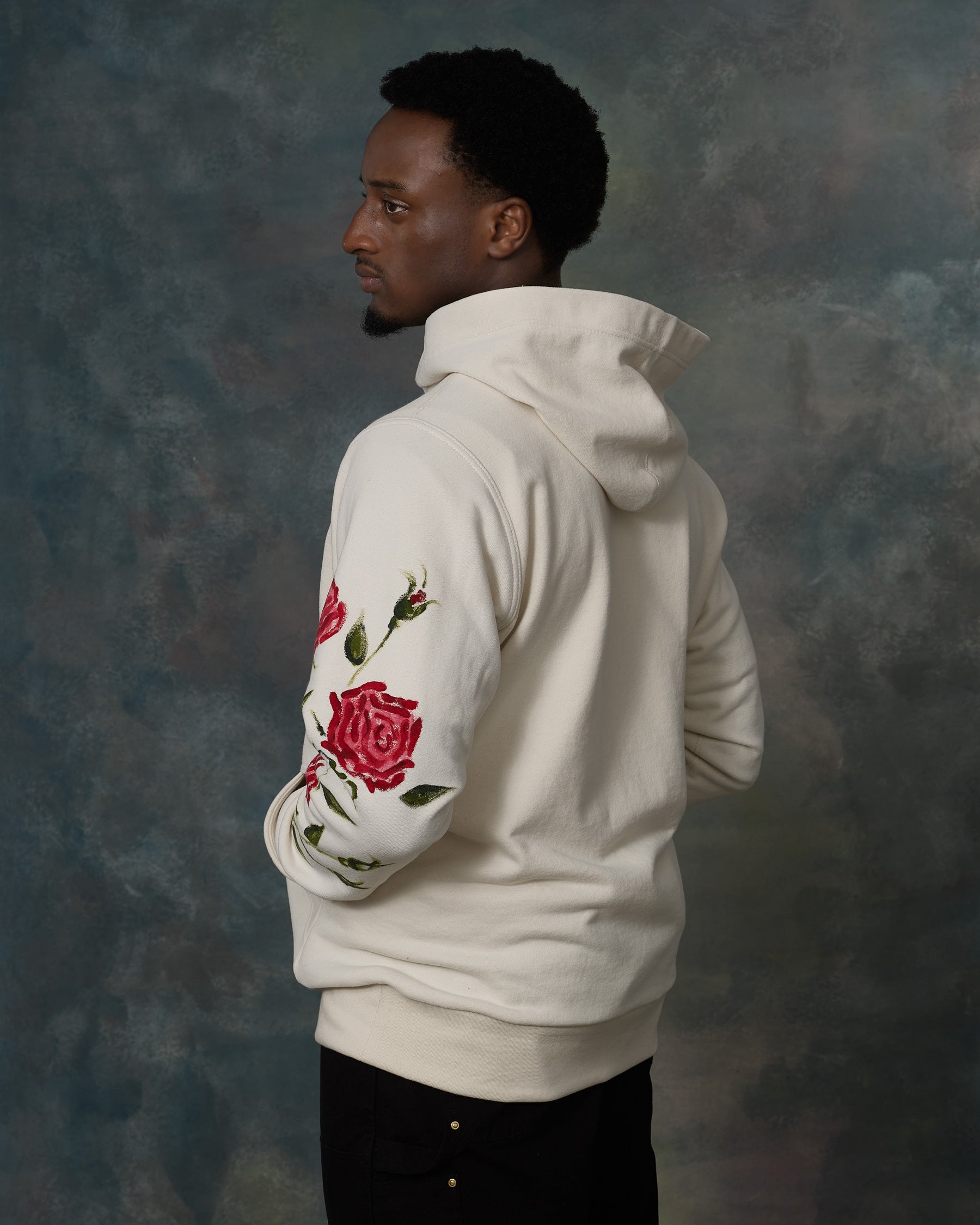 Hand Painted Rose Summer Hoodie Made in Canada 100 Cotton FRERE DU NORD