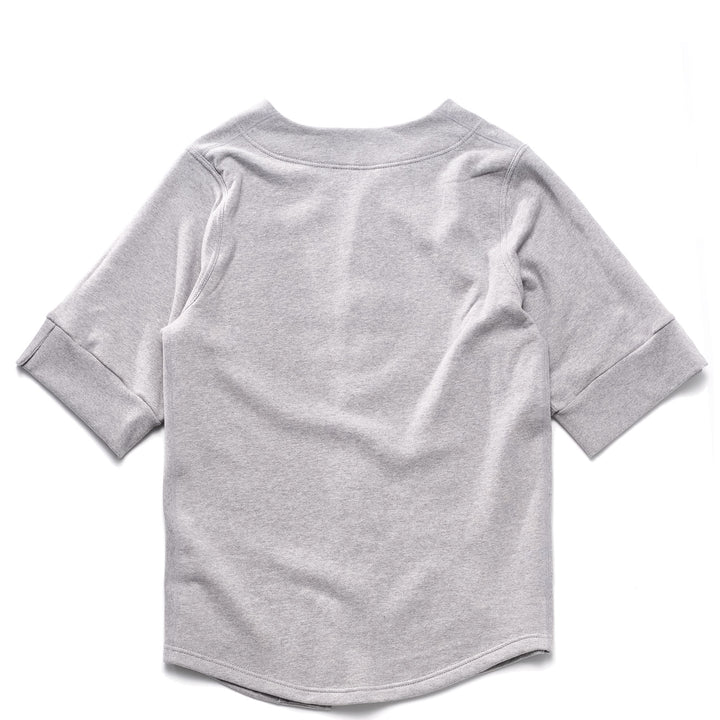 Baseball Jersey in Heather Grey, back view, laid flat