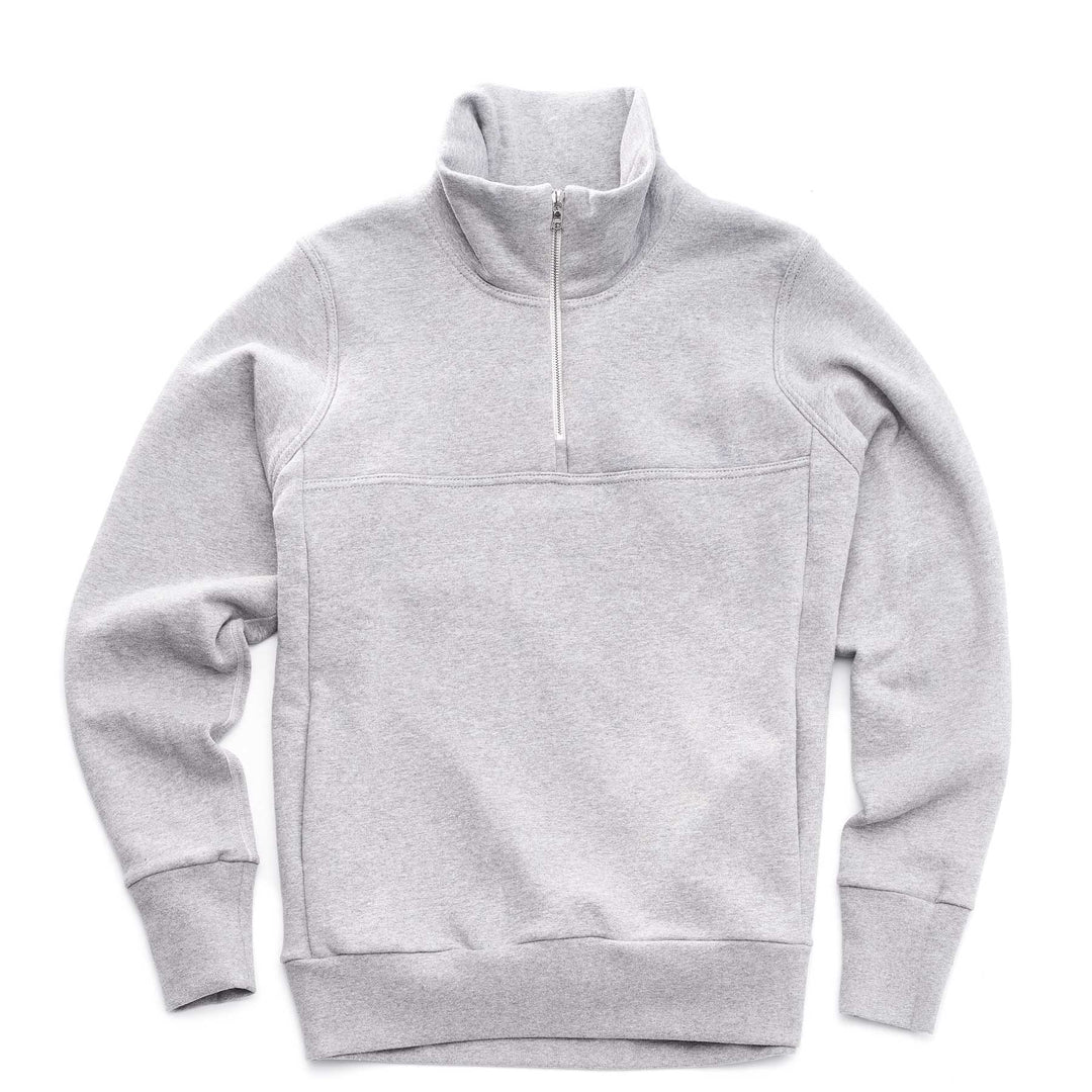 Quarter Zip Sweatshirt - Heather Grey - Riri metal zipper - With pockets - laid flat - 100% cotton french terry - Made in Canada - FRÈRE DU NORD