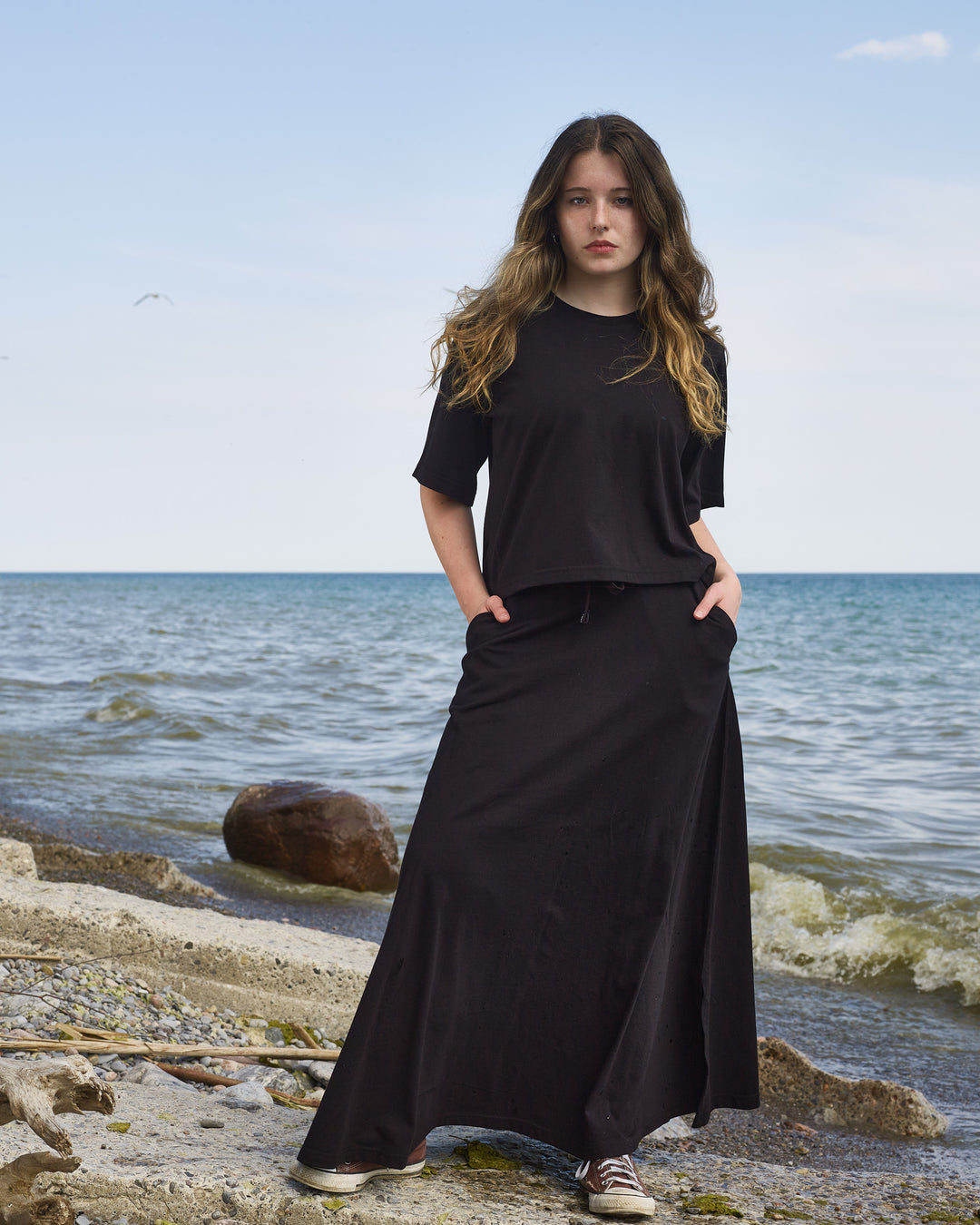 BLACK JERSEY FLARE SKIRT - Made in Canada - 100% Cotton FRRE DU NORD BLACK JERSEY FLARE SKIRT - Made in Canada - 100% Cotton FRRE DU NORD