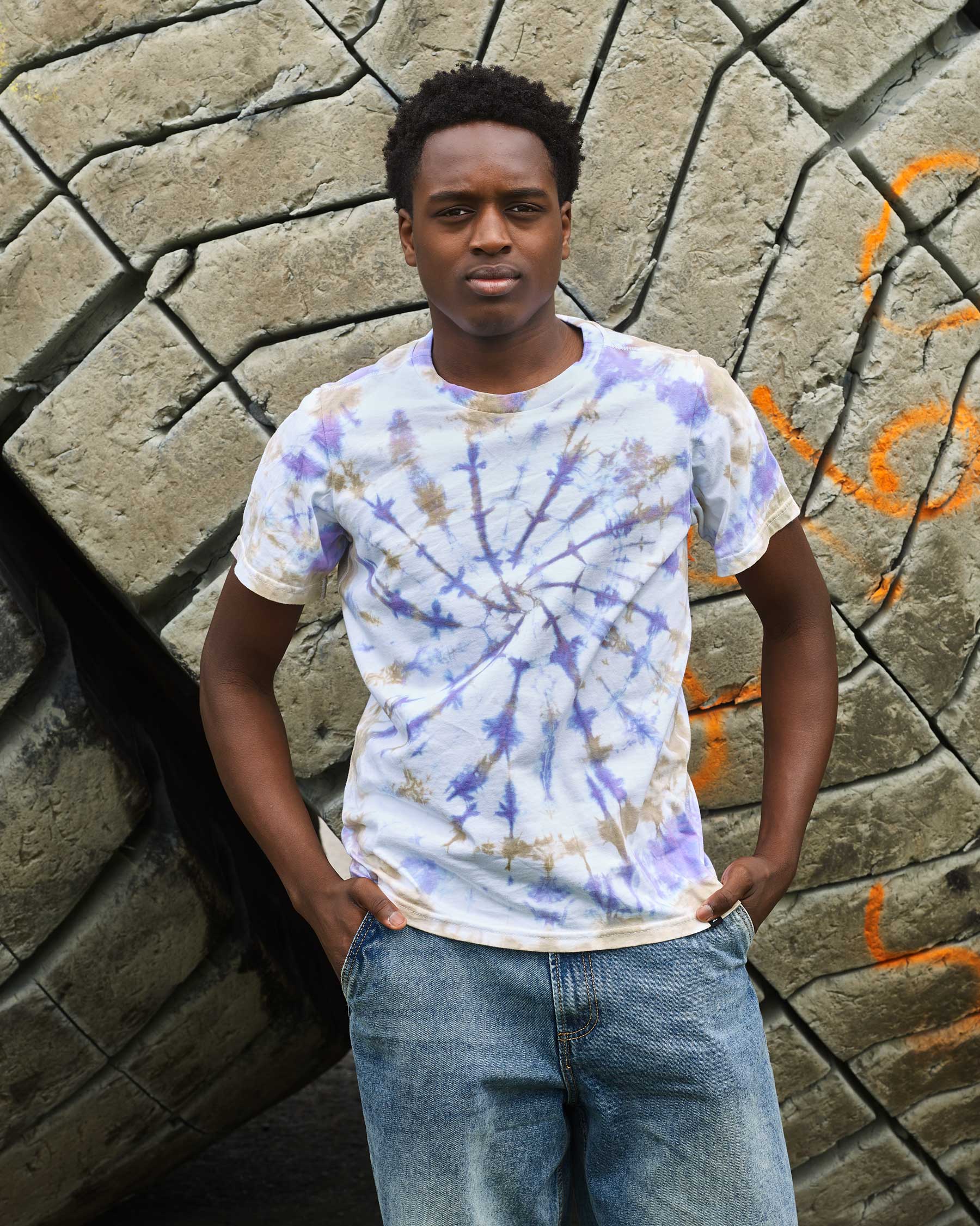 ULTRAVIOLET & KHAKI TIE-DYE T-SHIRT - Made in Canada - 100% Cotton