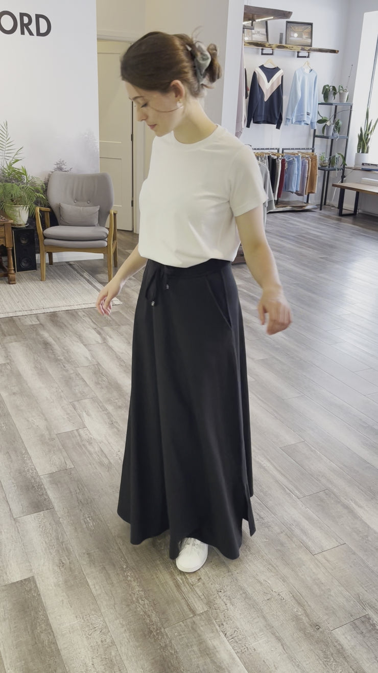 PER UNA Size 14R Black Jersey Flared Skirt Elasticated Waistline