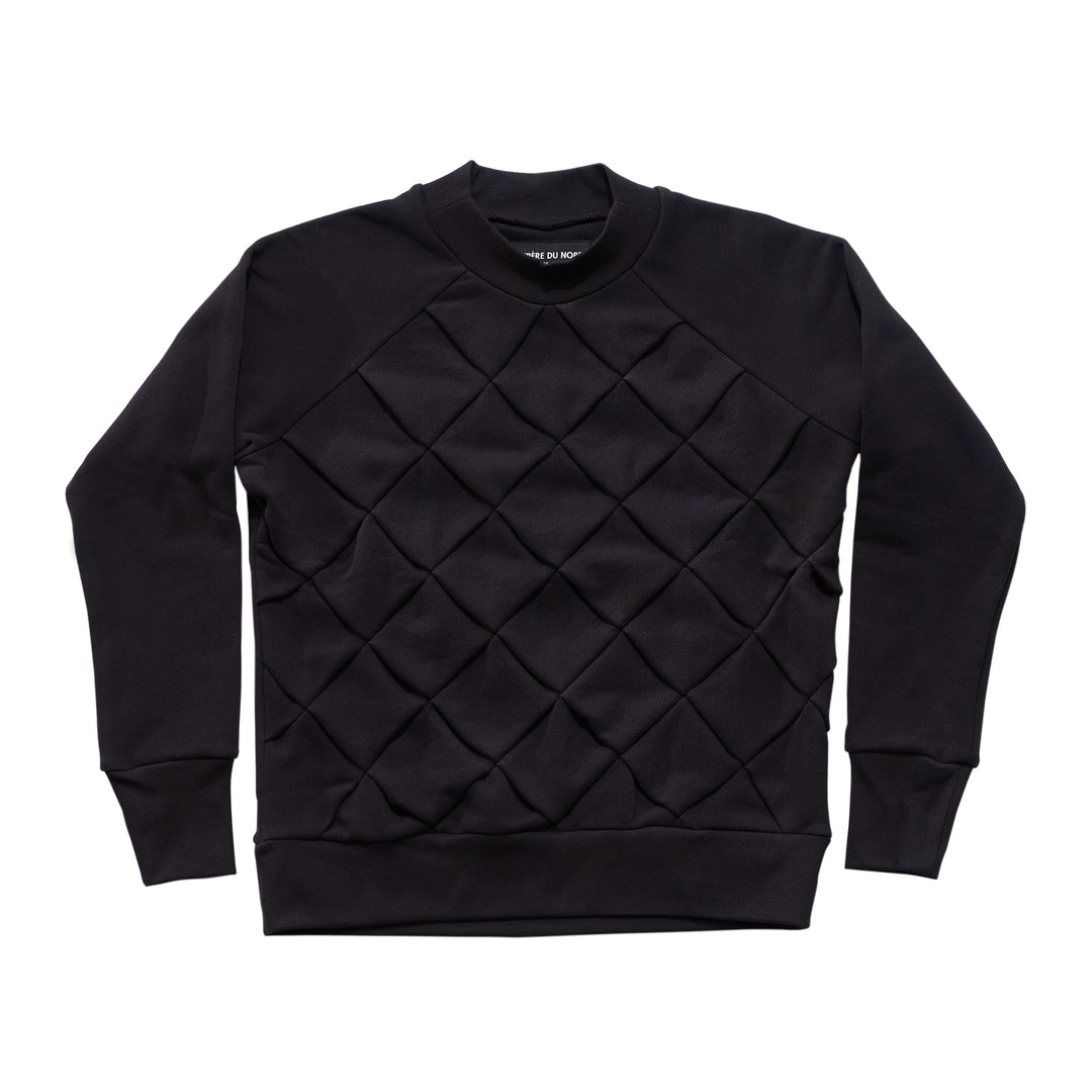 Black Noir Quilted Raglan Sleeve Sustainable Mens Womens Warm Sweat Top Crewneck Regular Fit Comfortable Luxury Sueded Napped Soft French Felted Cotton Terry Fabriqué au Canada clothing made in canada
