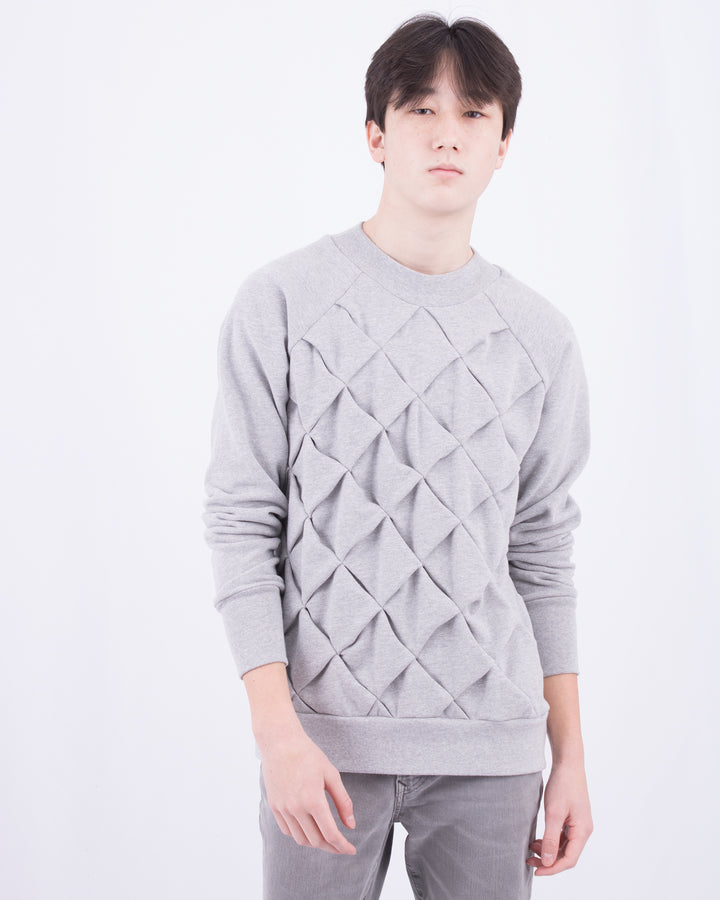 Light Grey Quilted Raglan Sleeve Sustainable Mens Womens Warm Sweat Top Crewneck Regular Fit Comfortable Luxury Sueded Napped Soft French Felted Cotton Terry Fabriqué au Canada clothing made in canada