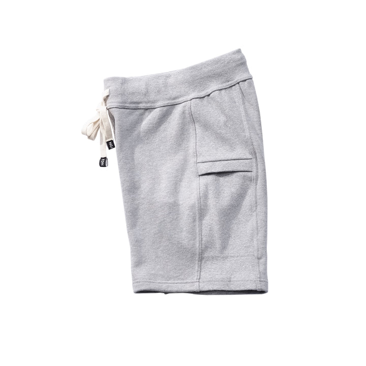 Light Grey Sweat Shorts Sustainable Mens Womens Comfortable Luxury Sueded Napped Soft French Felted Cotton Terry Fabriqué au Canada. Side cellphone pockets and side leg rib. Cotton Drawcord clothing made in canada